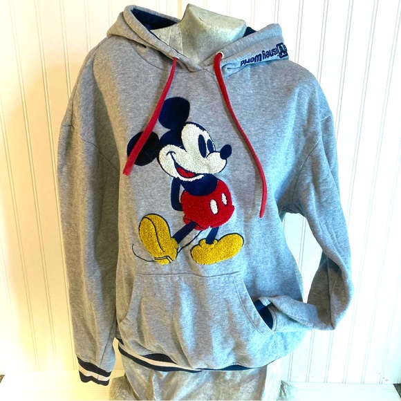 Walt Disney Sz M Original Mickey Mouse Raised Embroidered Hoodie Sweatshirt - Picture 2 of 12